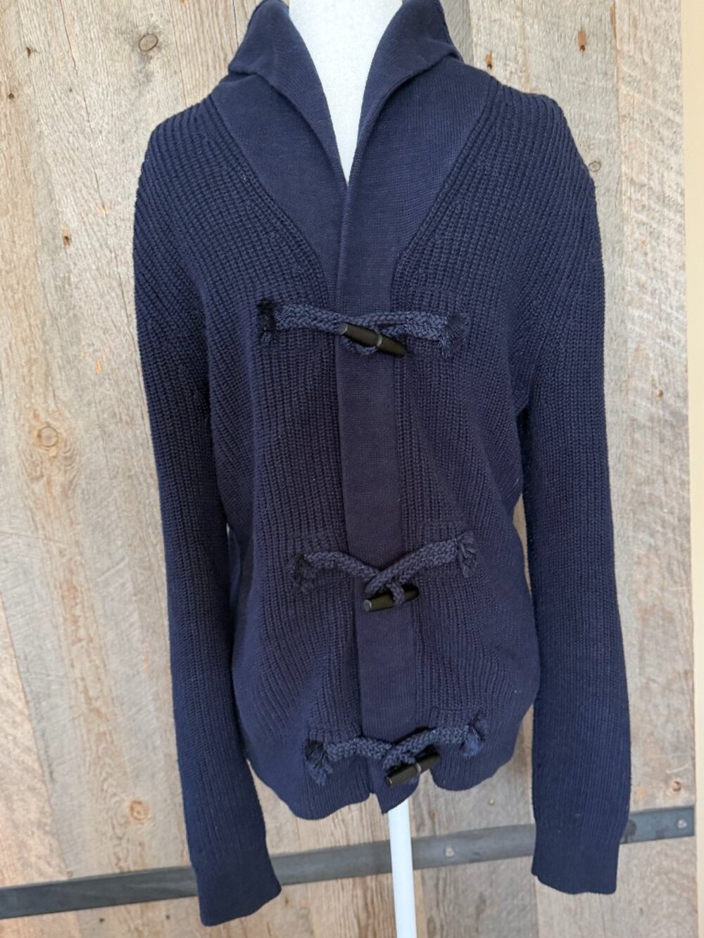 Express Men's Navy Blue Toggle and Zip Cardigan Size M